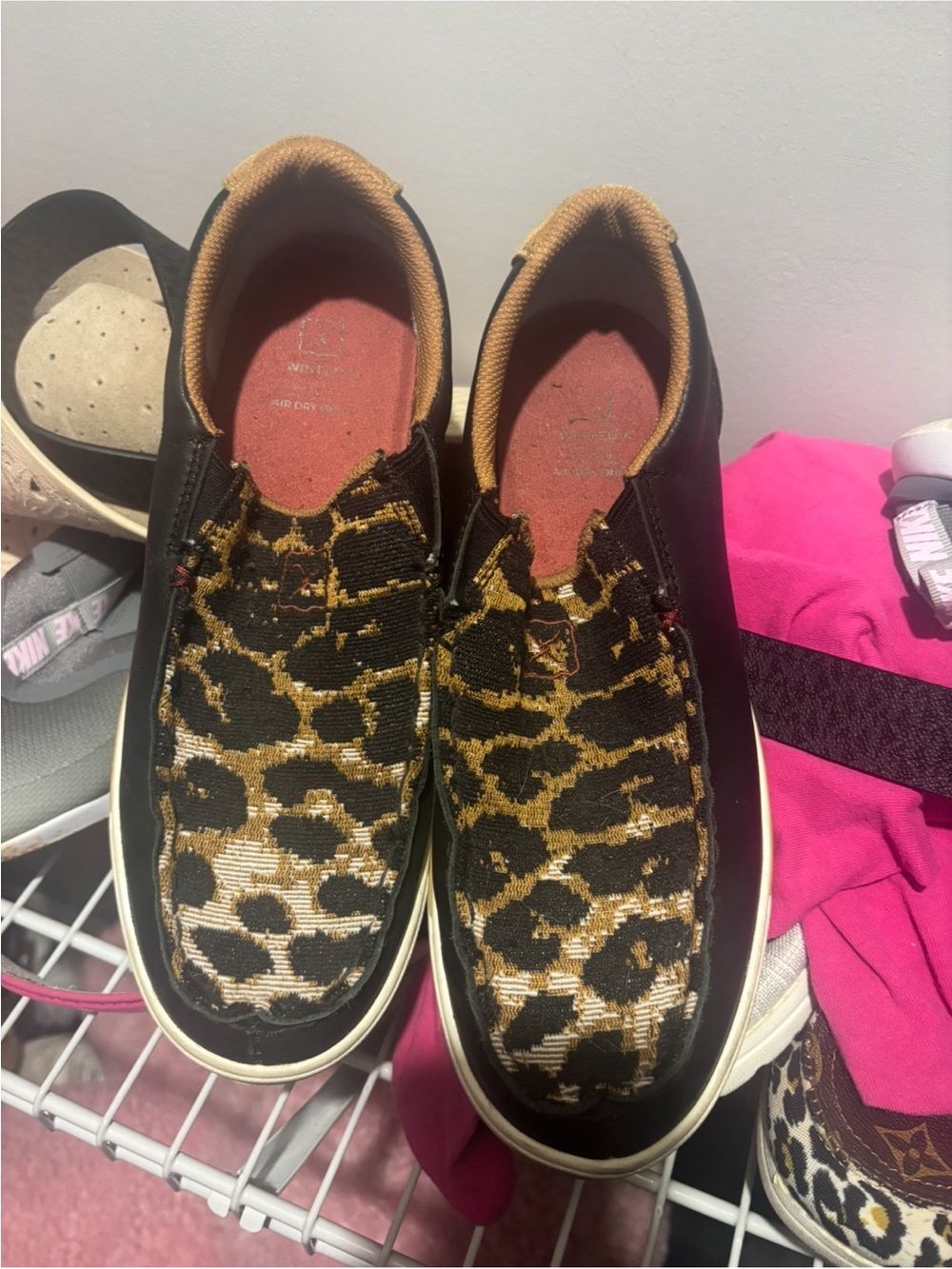 Twisted X Men's Slip-On Loafers in Black and Gold Leopard